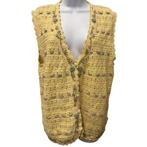 VTG Koret Francisca Sweater Vest Womens M/L Open Knit Button Front Sleeveless